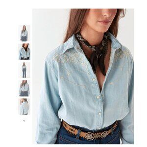 NWT Maison Hotel Embroidered Light Blue Button-Down Shirt